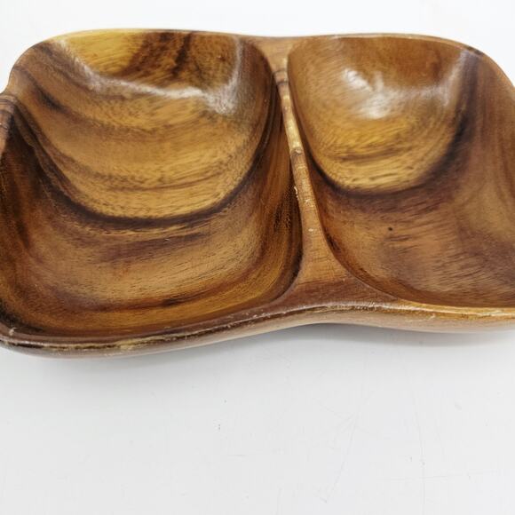 Waikiki Woods 2 Section Tray Monkey Pod Wood Made In Hawaii Vintage Retro Rare! - Picture 7 of 8